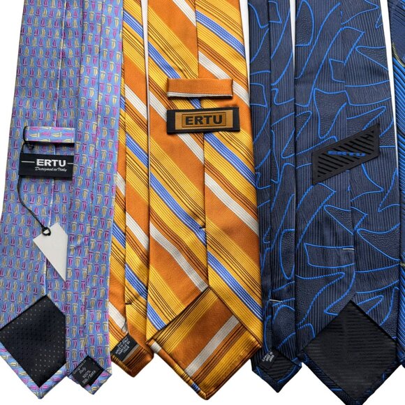 Philippe Ertu Tie 100% Silk Blue Gold Stipe Geo Japan Italy 3.75"x57-59" X5 - Picture 2 of 16